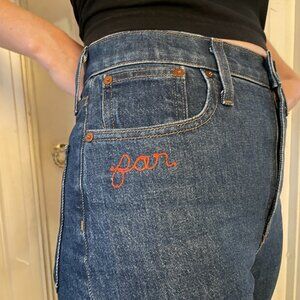 Madewell Perfect Vintage Straight Crop Jean with Red Chainstitch Embroidery